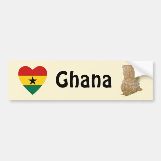 Ghana Flag Heart + Map Bumpersticker (Voorkant)