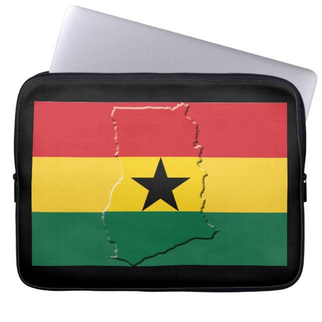 GHANA Flag Map Patriotic Computer BLACK Laptop Sleeve (Voorkant)