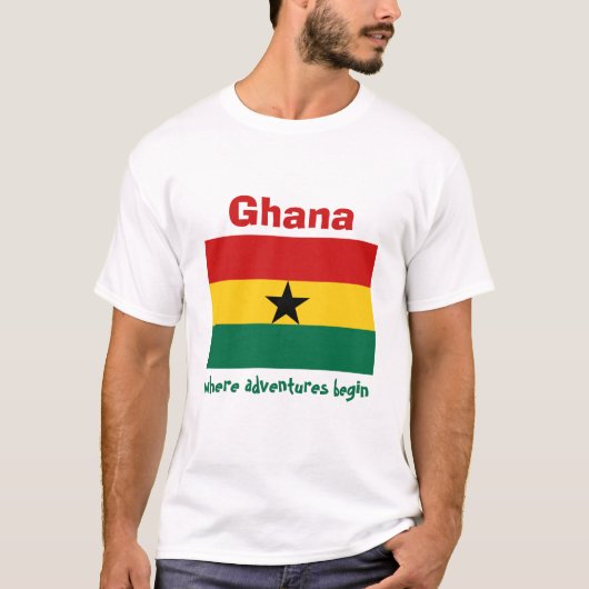 Ghana Flag + Map + Tekst T-Shirt (Voorkant)