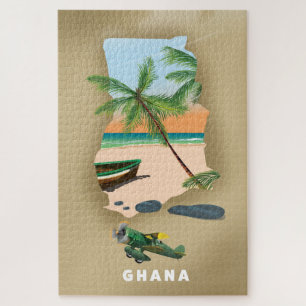Ghana kaart geïllustreerde reisposter. legpuzzel