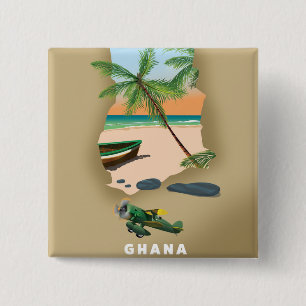 Ghana kaart geïllustreerde reisposter. vierkante button 5,1 cm