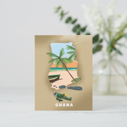 Ghana kaart illustreerde reisposter. (Staand voorkant)