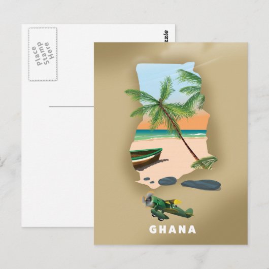 Ghana kaart illustreerde reisposter. (Voorkant / Achterkant)
