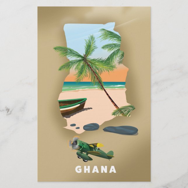 Ghana kaart illustreerde reisposter. (Voorkant)