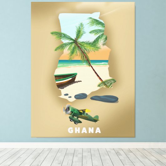 Ghana kaart illustreerde reisposter. canvas afdruk (Insitu (Houten vloer))