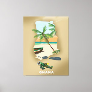 Ghana kaart illustreerde reisposter. canvas afdruk