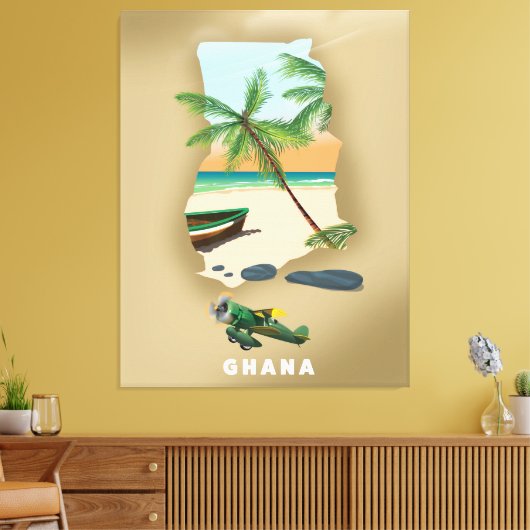 Ghana kaart illustreerde reisposter. canvas afdruk (Insitu (Woonkamer))