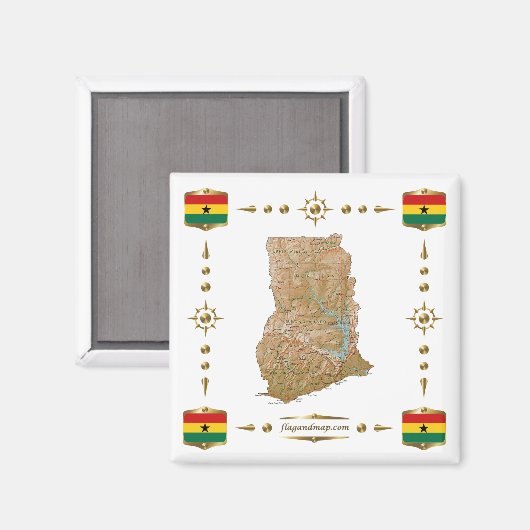 Ghana Map + Flags Magnet (Voorkant / Achterkant)