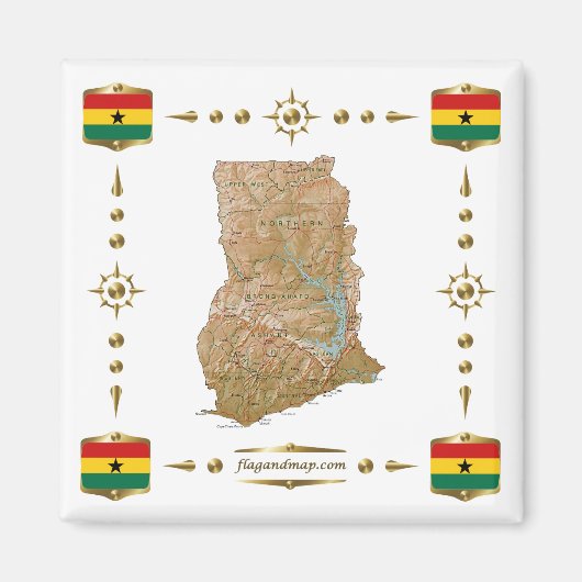 Ghana Map + Flags Magnet (Voorkant)