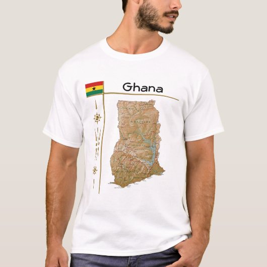 Ghana Map + Vlag + Titel T-Shirt (Voorkant)