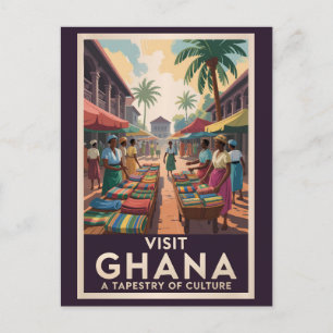 Ghana Market Illustration Travel Art Vintage Briefkaart