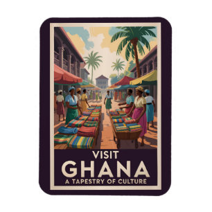 Ghana Market Illustration Travel Art Vintage Magneet