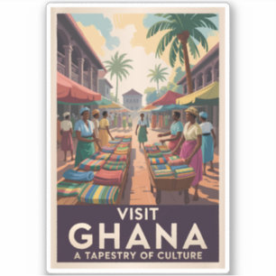 Ghana Market Illustration Travel Art Vintage Sticker