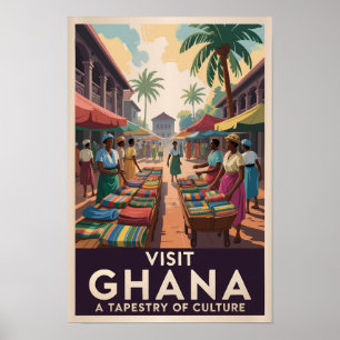 Ghana Markt Illustratie Reis Kunst Vintage Poster