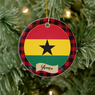 Ghana, Rode buffalo-pleister en Ghanese vlag Keramisch Ornament