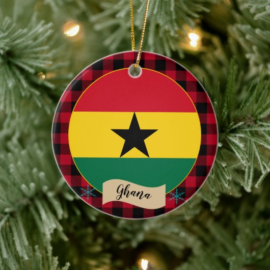 Ghana, Rode buffalo-pleister en Ghanese vlag Keramisch Ornament (Boom)