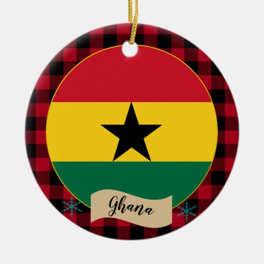 Ghana, Rode buffalo-pleister en Ghanese vlag Keramisch Ornament (Voorkant)