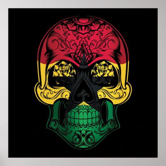 Ghana Skull en Rozen vlag Poster (Voorkant)