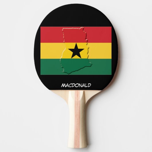 GHANA-VLAG EN MAP-AANGEPASTE ZWART TAFELTENNISBATJE (Voorkant)