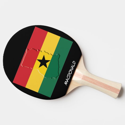 GHANA-VLAG EN MAP-AANGEPASTE ZWART TAFELTENNISBATJE (Zijkant)