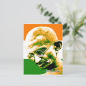 Ghandi in oranje groen en wit met vlag briefkaart (Staand voorkant)