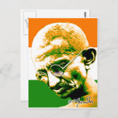 Ghandi in oranje groen en wit met vlag briefkaart (Voorkant / Achterkant)