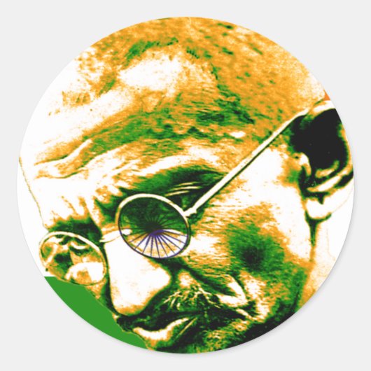 Ghandi in sinaasappel groen en wit met vlag ronde sticker (Voorkant)
