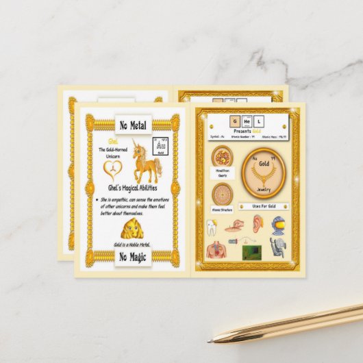 Ghel - Gold Horn Unicorn Game Kaart (Voorkant / Achterkant in situ)
