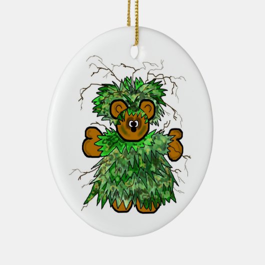 Ghillie Suit Teddy Bear met kerstversiering Keramisch Ornament (Rechts)