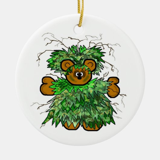 Ghillie Suit Teddy Bear met kerstversiering Keramisch Ornament (Voorkant)