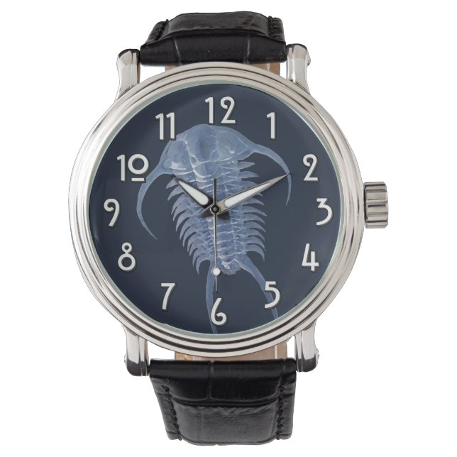 Ghofblauw "Paleo-chic" Paraceraurus Trilobite Horloge (Voorkant)