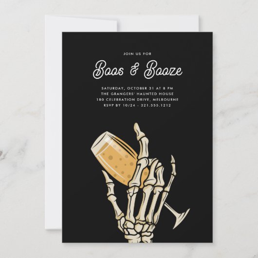 Ghofst Champagne "Boos & Booze" Halloween Party Kaart (Voorkant)