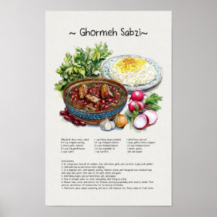 Ghormeh Sabzi Waterverf Illustratie, Perzische kun Poster