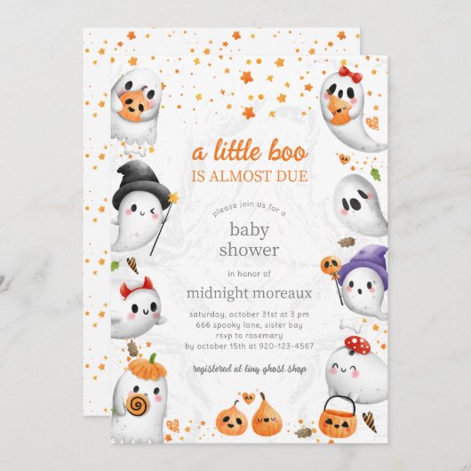 Ghost A Little Boo Halloween Baby shower Kaart (Voorkant / Achterkant)