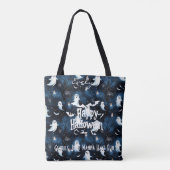 Ghost and Bat Halloween gepersonaliseerd, donkerbl Tote Bag (Achterkant)