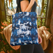 Ghost and Bat Halloween gepersonaliseerd, donkerbl Tote Bag