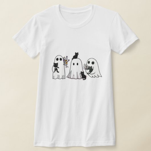 Ghost and Black Cat Companion - Spooky Schattige H T-shirt (Laagn)