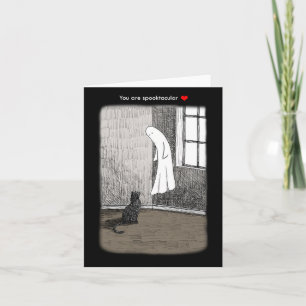 Ghost and Black cat creepy spooky Gothic art Love Kaart