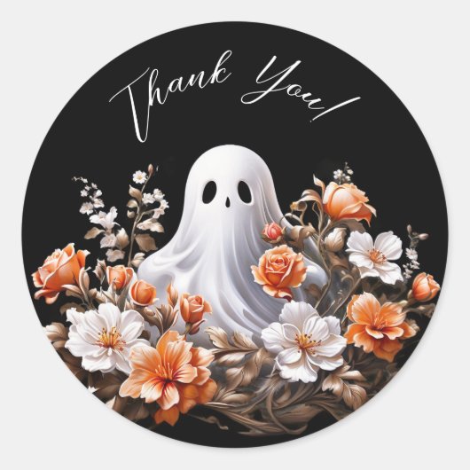 Ghost and Flowers Halloween Dank u Stickers (Voorkant)