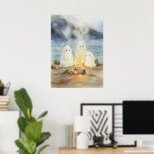 Ghost Art: Ghosts bij het kampvuur op het strand Poster (Thuiskantoor)