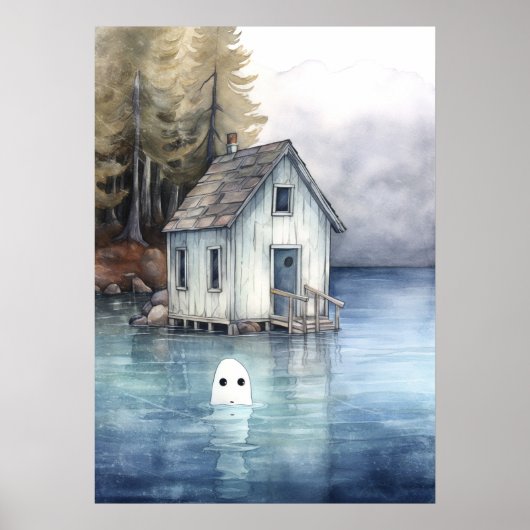 Ghost Art: Tiny House aan een meer Poster (Voorkant)