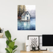 Ghost Art: Tiny House aan een meer Poster (Thuiskantoor)