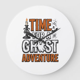 Ghost Avontuur Halloween Vintage Typografie Ontwer Grote Klok