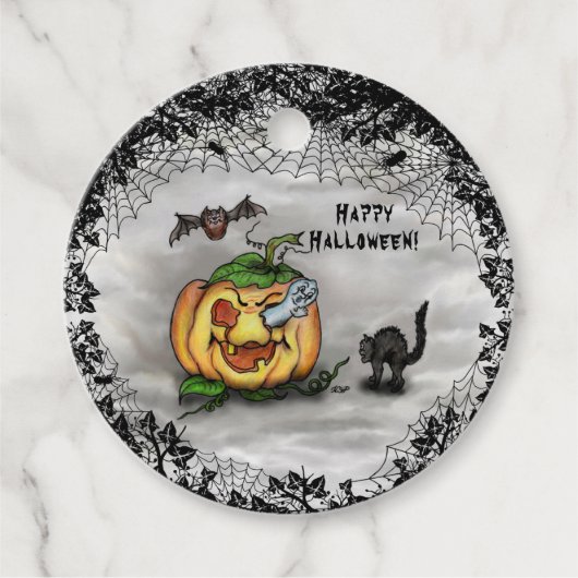Ghost, Bat en Cat, Happy Halloween. Bedankjes Labels (Voorkant)