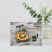 Ghost Bat en Cat, Happy Halloween! Briefkaart (Staand voorkant)