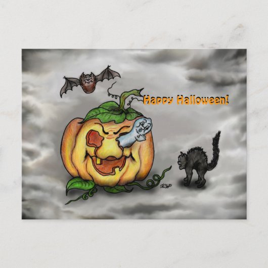 Ghost Bat en Cat, Happy Halloween! Briefkaart (Voorkant)
