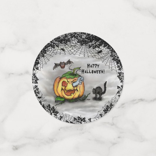 Ghost, Bat en Cat, Happy Halloween. Confetti (Kleine voorkant)