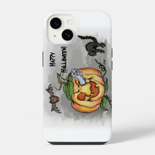 Ghost, Bat en Cat, Happy Halloween. iPhone Hoesje (Achterkant)