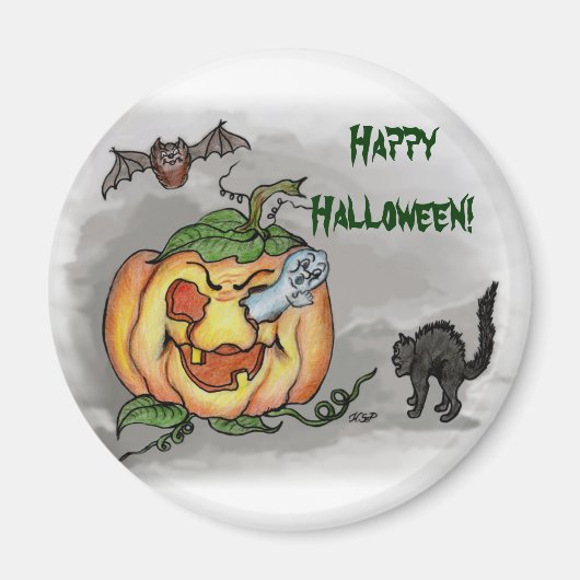 Ghost, Bat en Cat, Happy Halloween. Magneet (Voorkant)