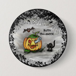 Ghost, Bat en Cat, Happy Halloween. Ronde Button 7,6 Cm